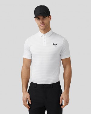 Castore Golf Textured Pique Stripe Polo Wit | KI5320798